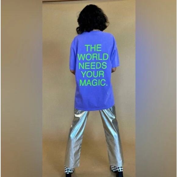 NEW! Dressed in LALA The World Needs Your Magic Oversized Tee in PURPLE (L/XL) - Picture 4 of 4